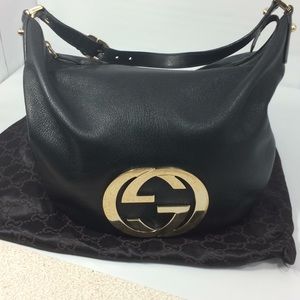 👑😍GORGEOUS black CALFSKIN GUCCI bag gold GG logo